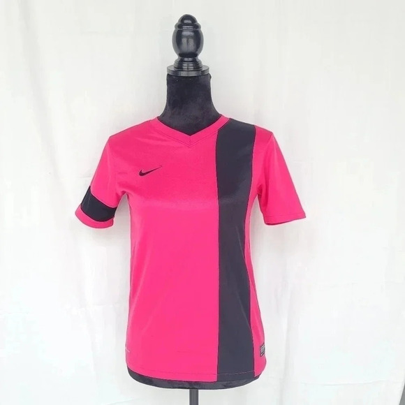 Nike Dri Fit Athletic T Shirt YOUTH Size Large Athletic Top Logo Pink Black - Picture 1 of 11